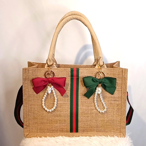 Woven Khaki Fashion Tote  💚❤️💚 - Picture 3 of 17